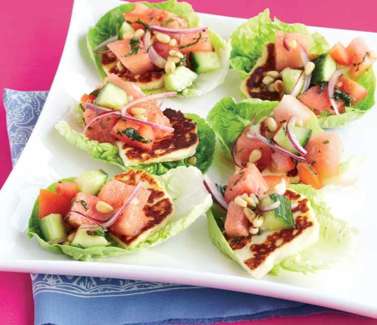 Watermelon & Halloumi Baby Gem Cups Recipe: Veggie