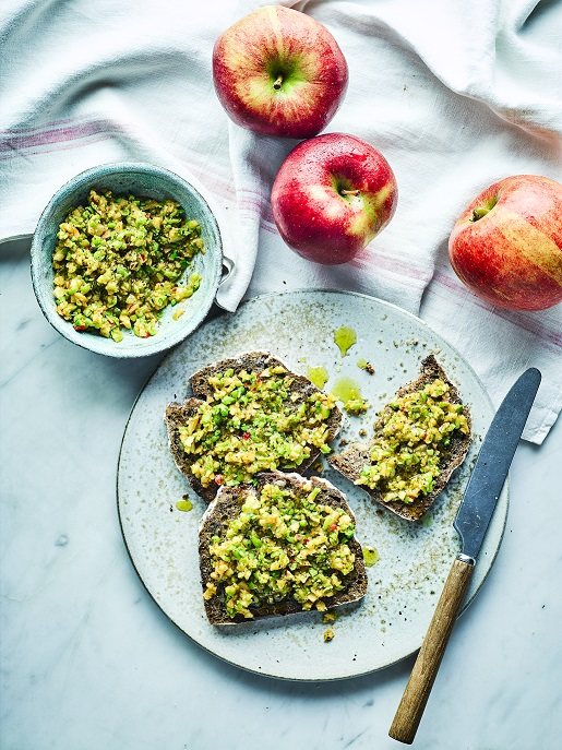 Braeburn Apple, Chilli and Pea Spread on Toasted Sourdough Recipe: Veggie