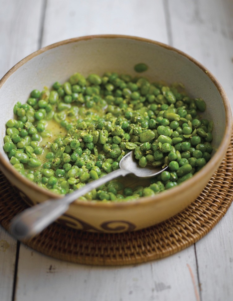 British Broad Beans, Peas with Butter, Lemon and Black Pepper