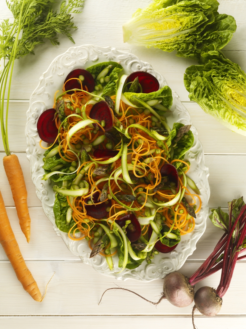 Carrot, Asparagus and Beetroot Salad with a Creamy Tahini Dressing