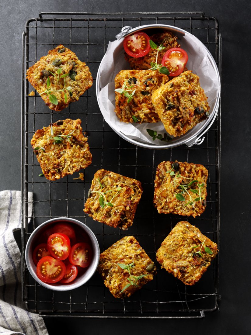 Cheddar, Roasted Seed and Carrot Savoury Squares Recipe: Veggie