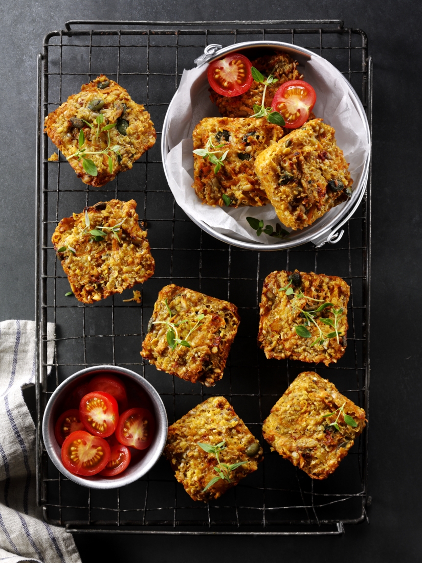 Cheddar, Roasted Seed and Carrot Savoury Squares