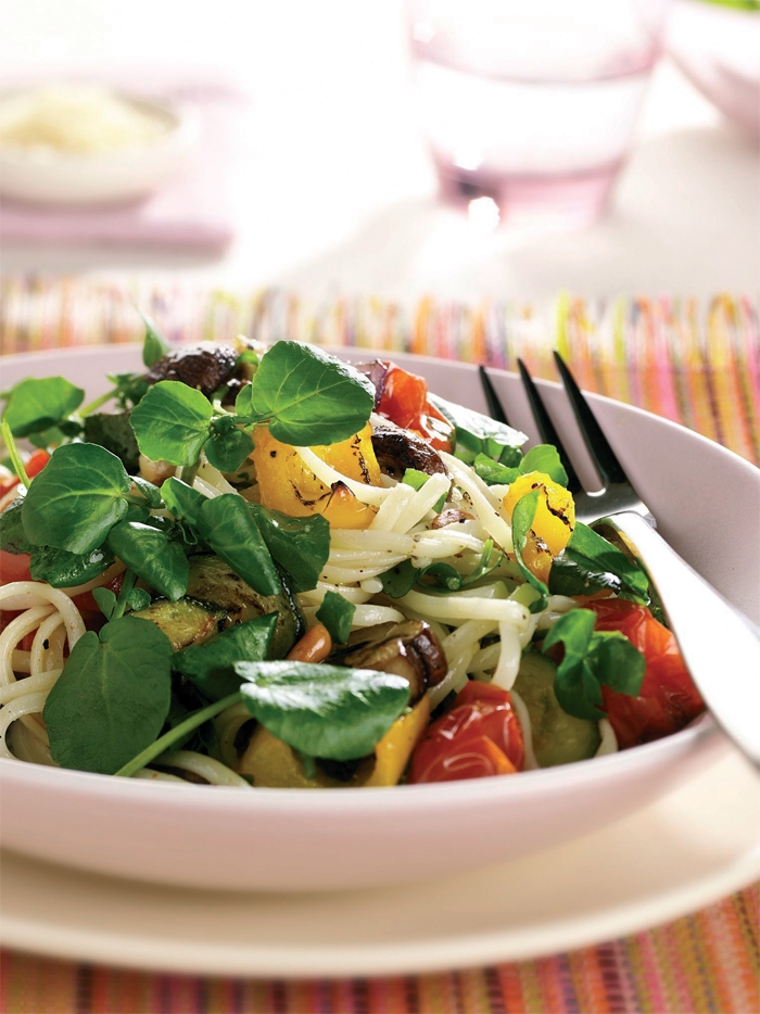 Roasted Vegetable and Watercress Linguine