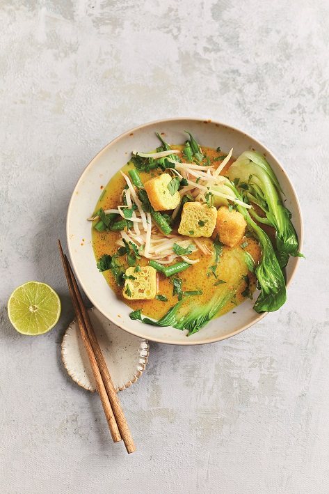 Fragrant Vegan Laksa with Tofu Puffs Recipe: Veggie