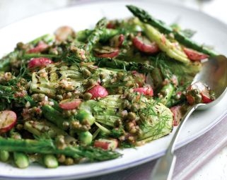 Griddled Radish, Fennel and Asparagus Salad with a Caper Dressing