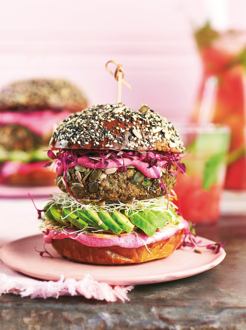 Seeded Mushroom and Butter Bean Burger with Pickled Sweet-fire Beetroot