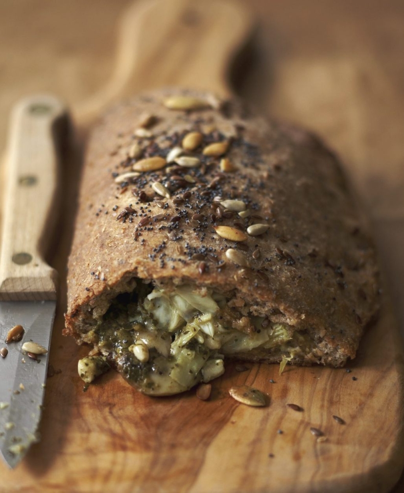 Mushroom, Pesto and Artichoke Calzone