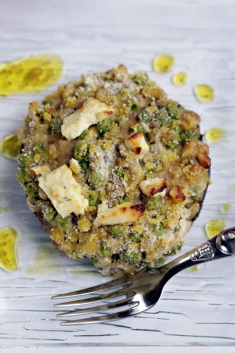 Pea and Cream Cheese Stuffed Mushrooms