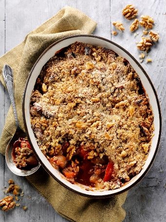 Plum, Pear and California Walnut Crumble