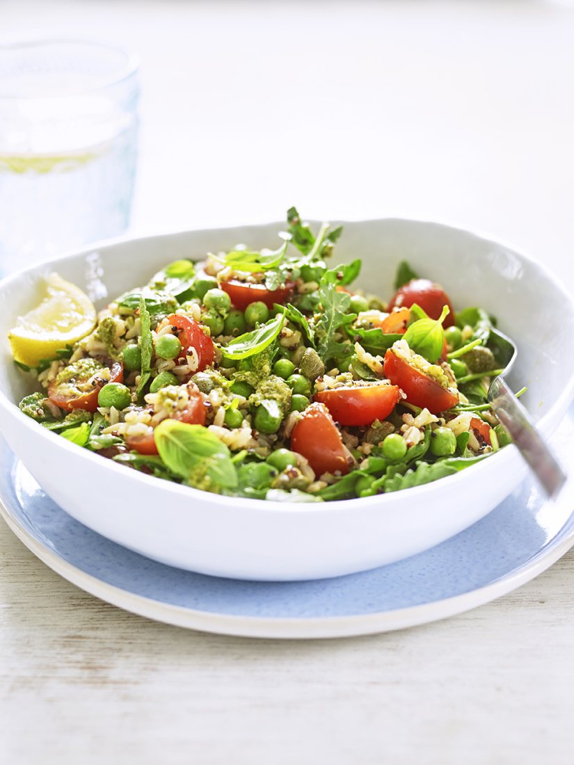 RICE SALAD WITH PEAS, ROCKET, TOMATOES AND CAPERS Recipe: Veggie