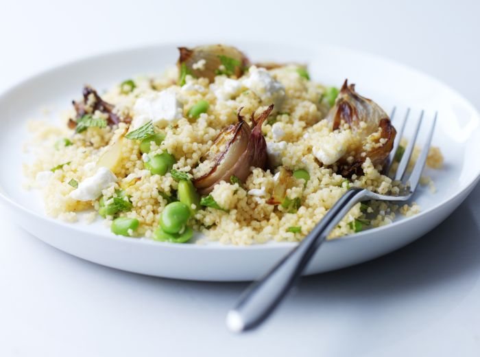 Roast Shallot and Broad Bean Couscous Recipe: Veggie