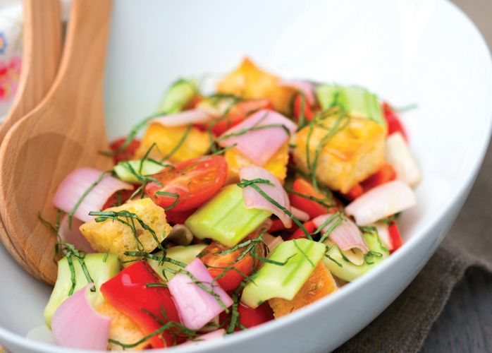 Shallot, Cucumber and Tomato Panzanella Recipe: Veggie