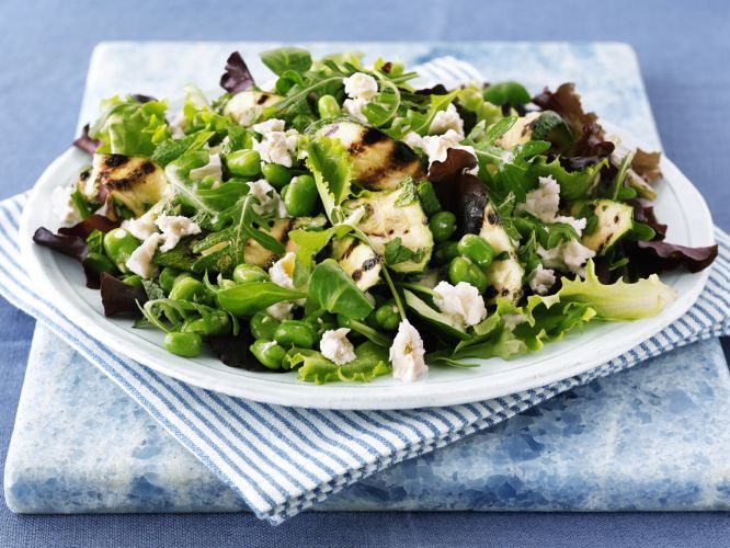 Griddled Courgette, Broad Bean and Feta Salad Recipe: Veggie
