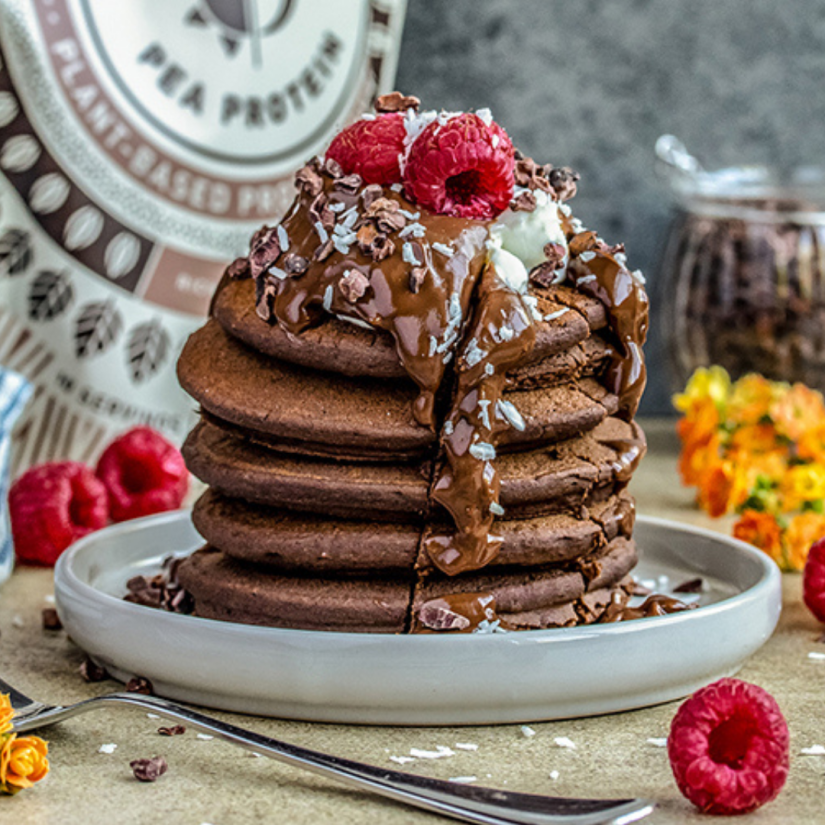 Thick fluffy chocolate protein pancakes Recipe: Veggie