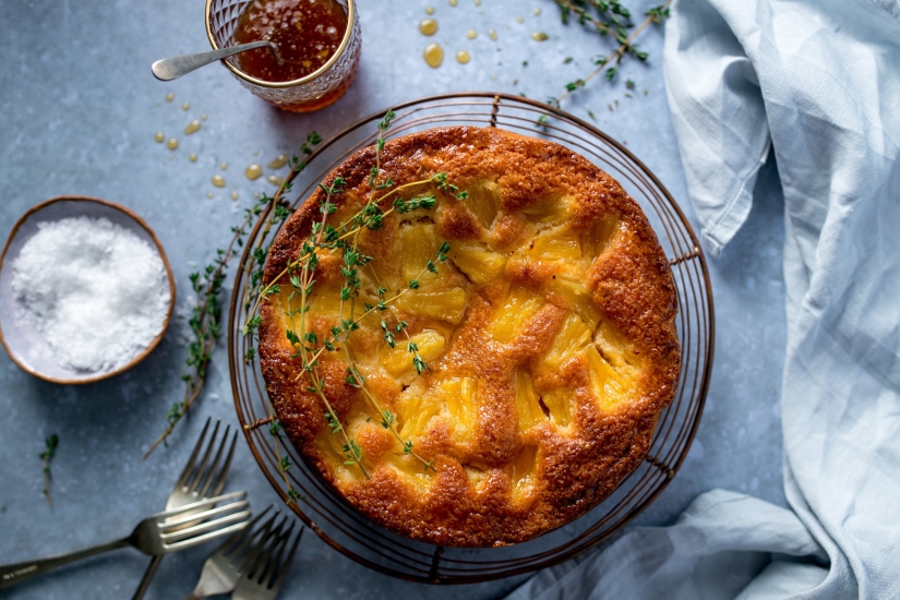 Pineapple White Chocolate Cake with Salted Brown Sugar Glaze