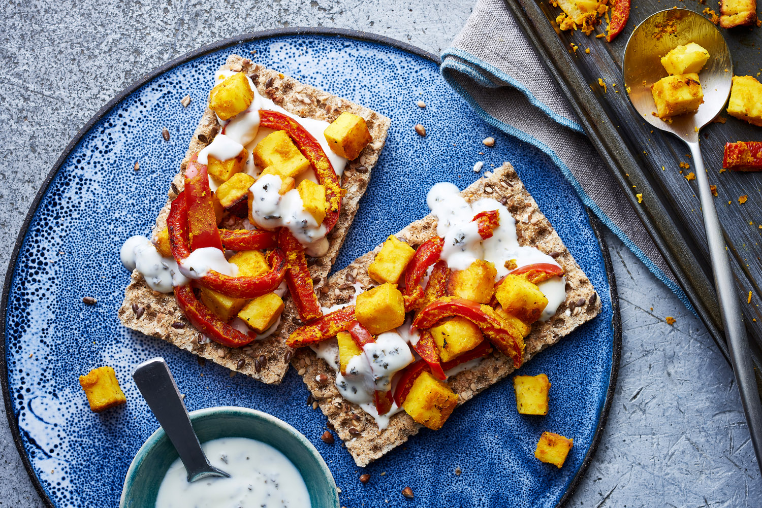 Turmeric Grilled Paneer, Pepper and Herby Yoghurt Rye Bread
