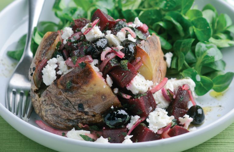 Baked Potato with Beetroot, Feta & Mint Salad