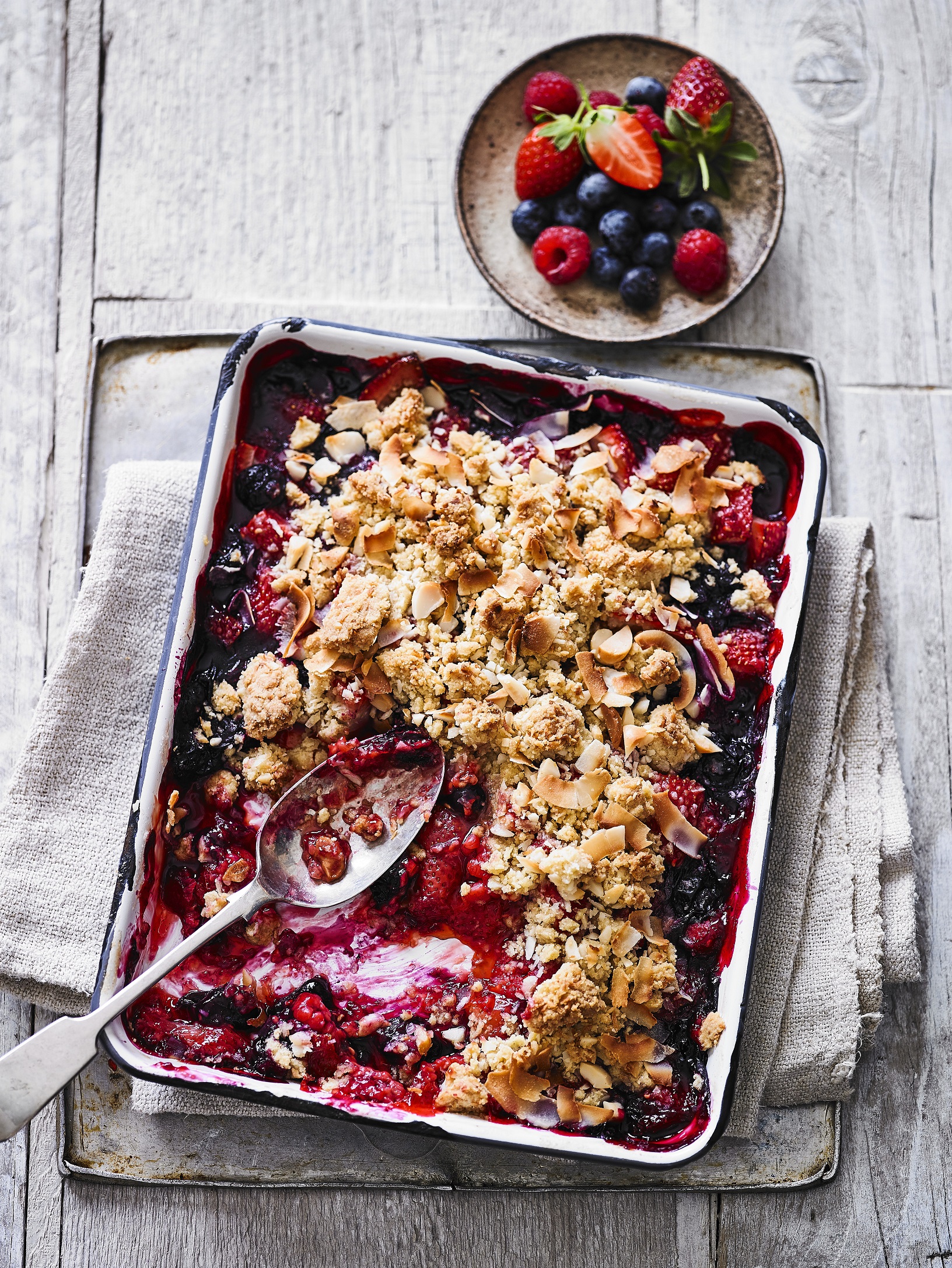 Mixed Berry Bake With Coconut Macadamia Crumble