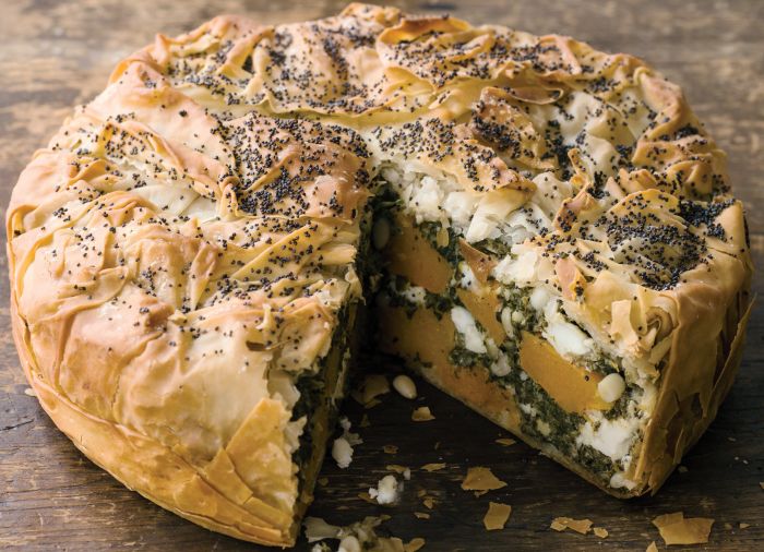 Butternut Squash, Mild Feta, Spinach and Filo Pie