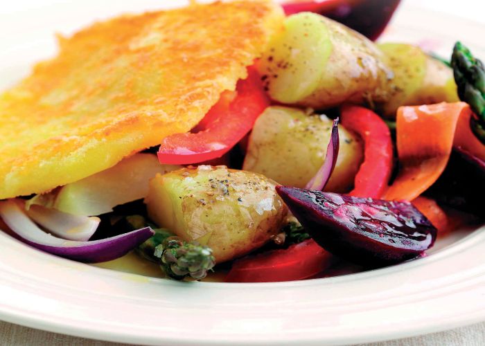Cheese Schnitzel with Warm Jersey Royal and Beetroot Salad