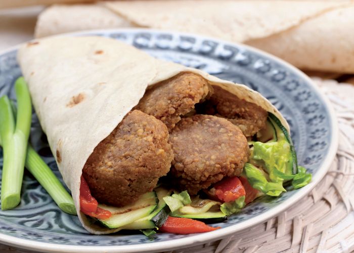 Falafel and Hummus with Mediterranean Veg Wrap