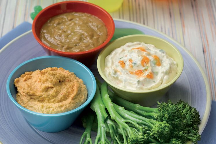 Jo Pratt’s Steamed Tenderstem and Three Dips