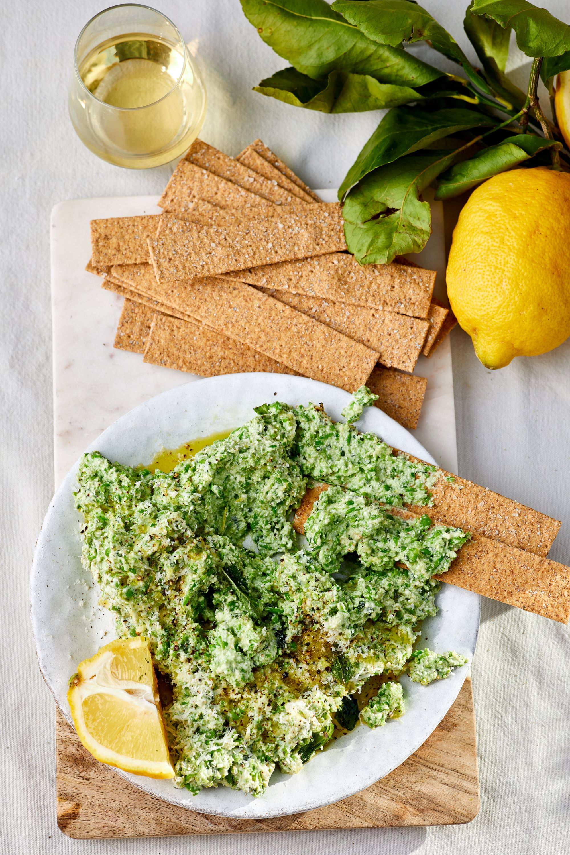 Sourdough Flatbreads with Pea and Mint Ricotta Smash