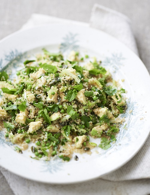 QUINOA WITH SAUTÉED LEEKS, PEAS AND AVOCADO