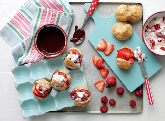 Raspberry and Strawberry Profiteroles