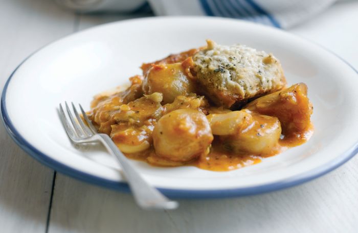 Butternut Squash, Shallot & Butterbean Casserole with Herb Dumplings