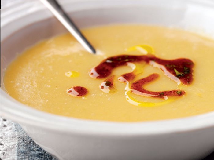 Split Pea Soup with Spicy Moroccan Drizzle