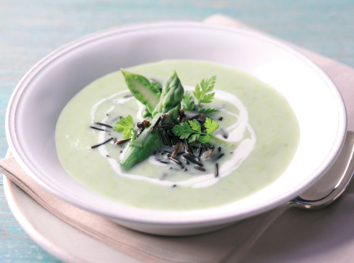 Springtime Cream of Asparagus Soup with Wild Rice