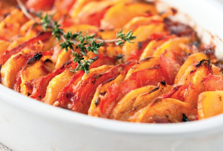 Sweet Potato and Tomato Dauphinoise