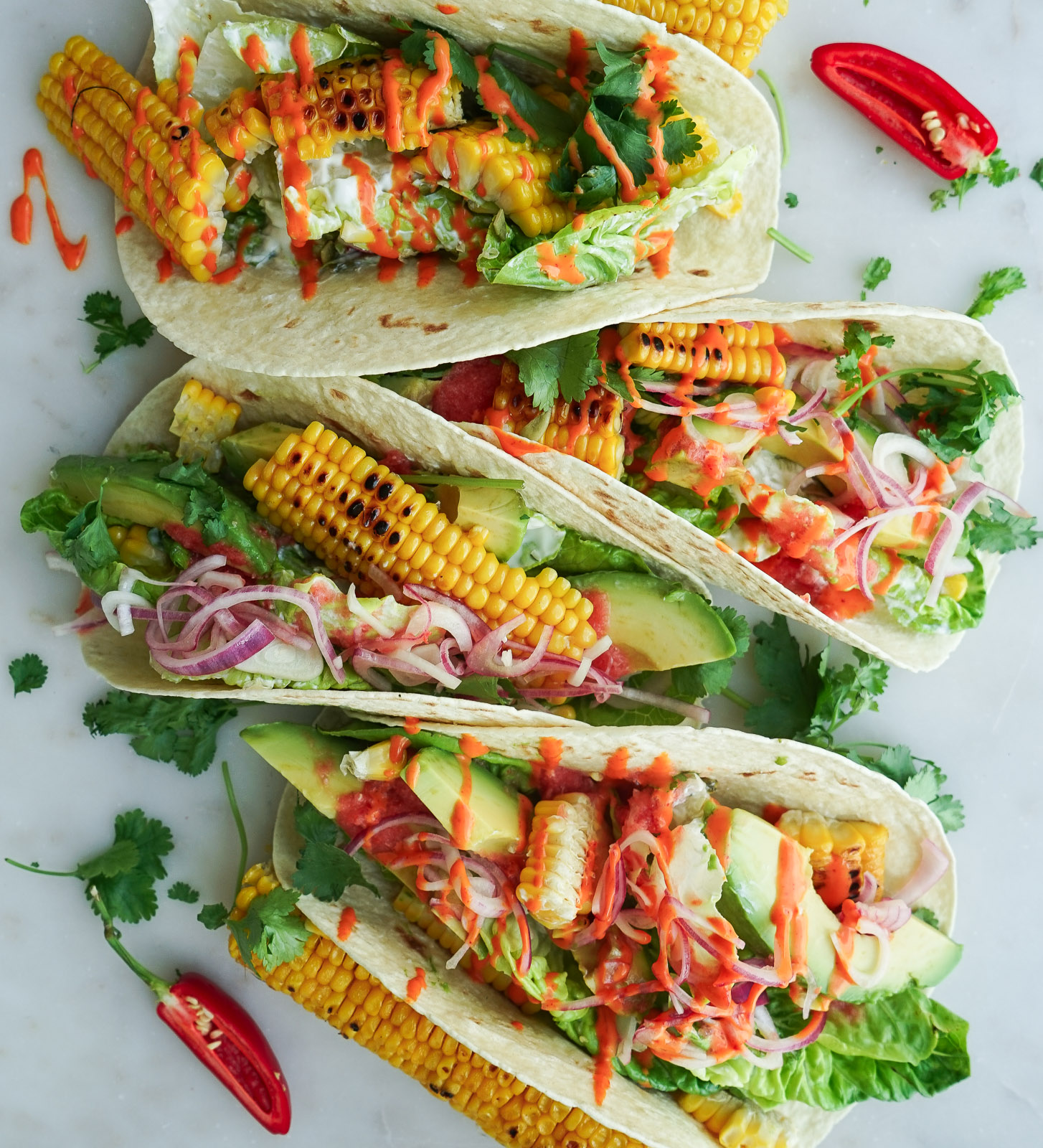 BBQ Sweetcorn Tacos with Sriracha Mayonnaise