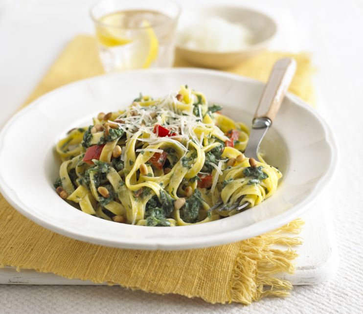 Tagliatelle with Lemon Spinach Sauce Vegetarian Recipe