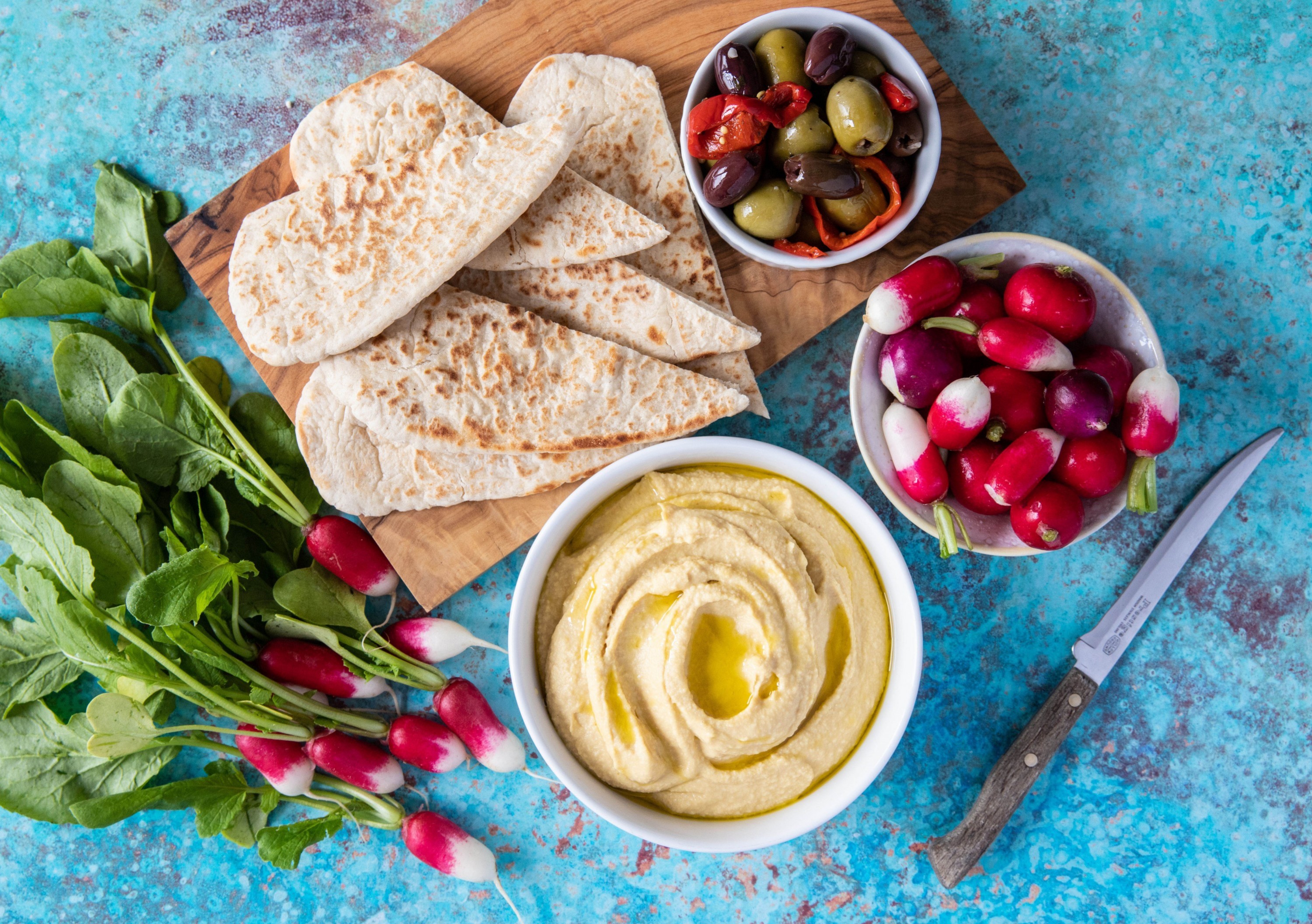 Toasted Garlic Hummus with Radishes