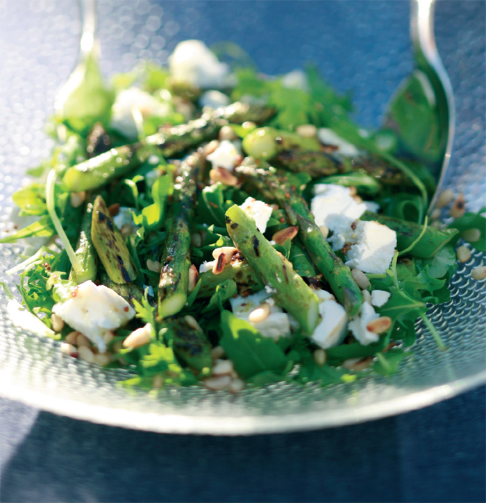Barbecued Asparagus, Rocket, Goat’s Cheese and Pine Nut Salad