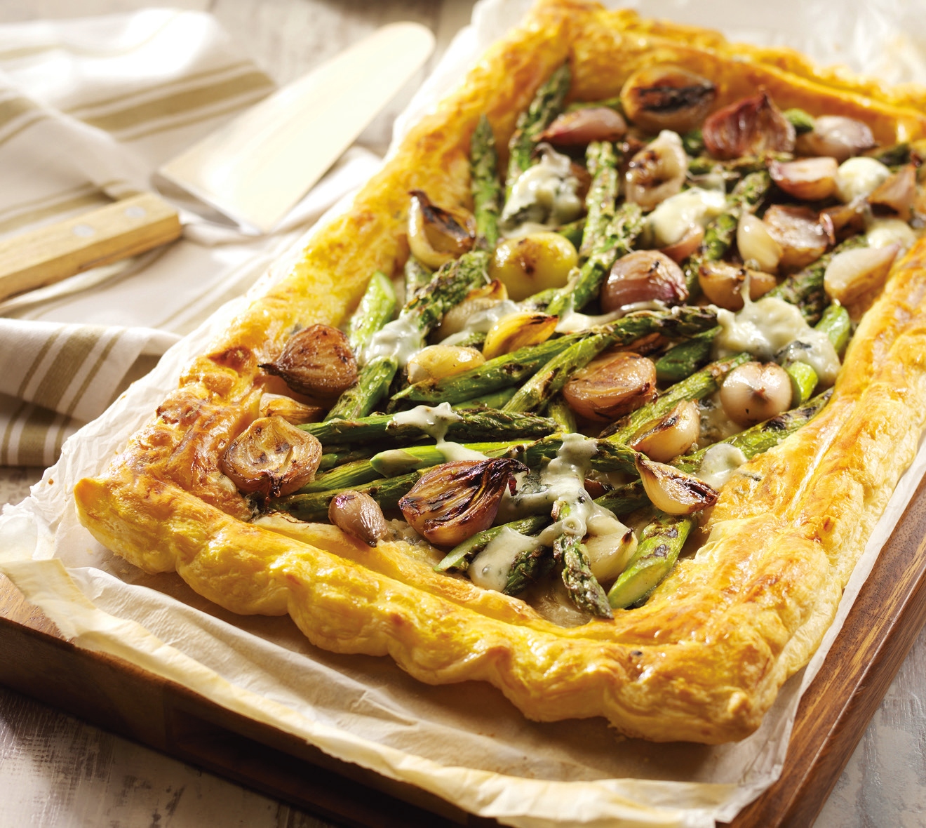 Balsamic Shallot, Dolcelatte and Asparagus Tart
