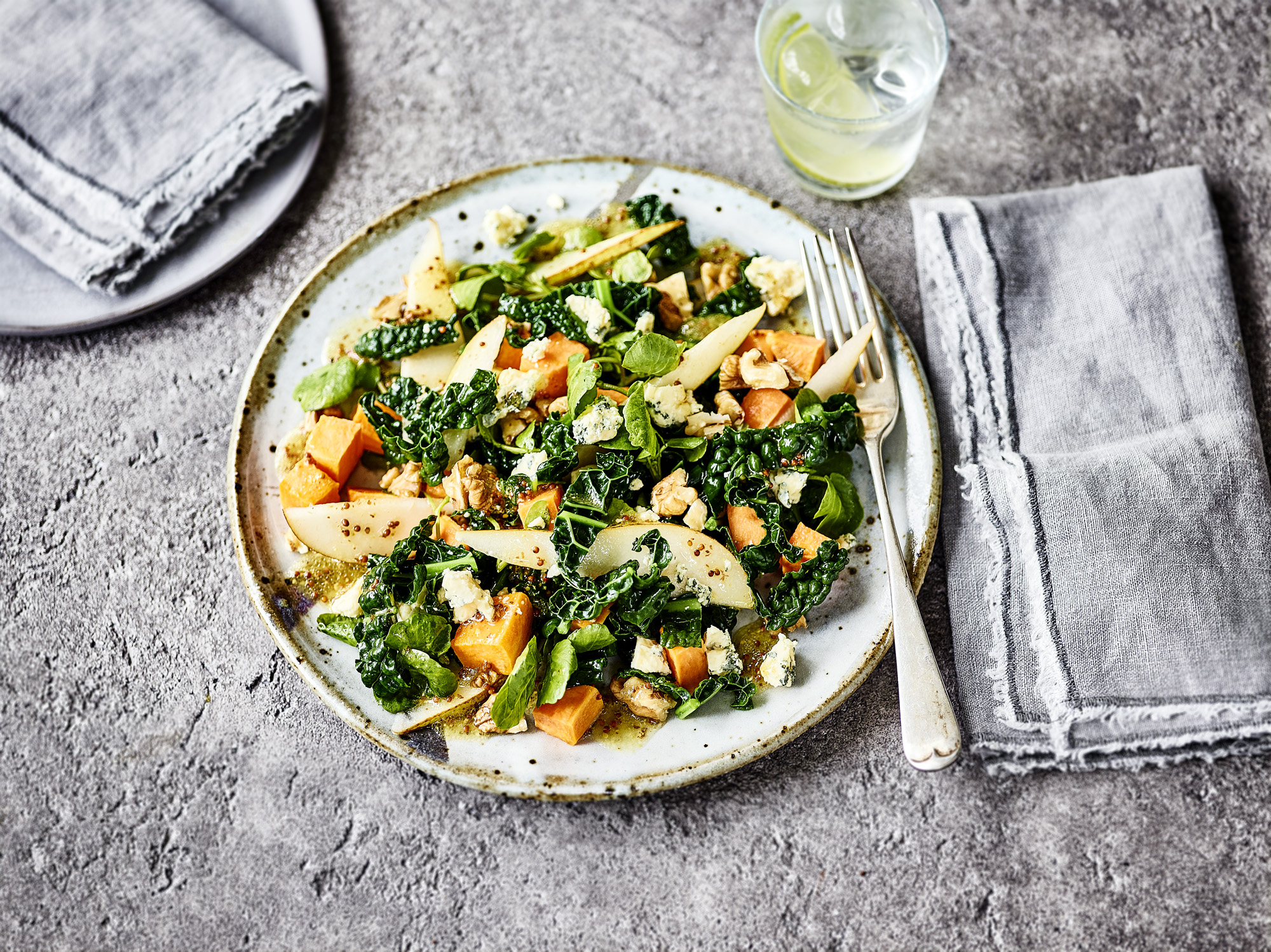 Cavolo Nero Salad with Sweet Potato, Pear, Walnut and Blue Cheese