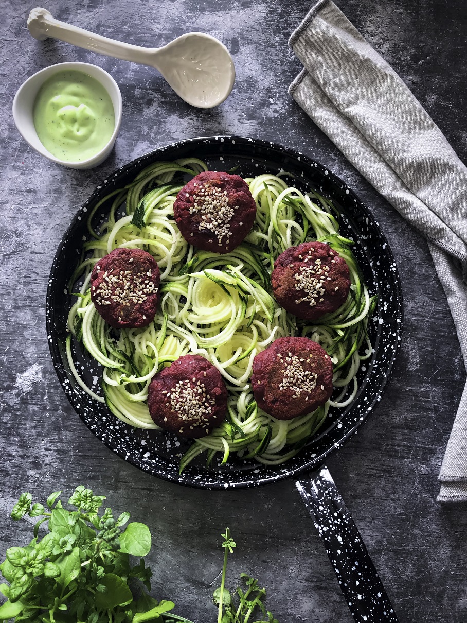 Beetroot Falafel with Matcha sauce