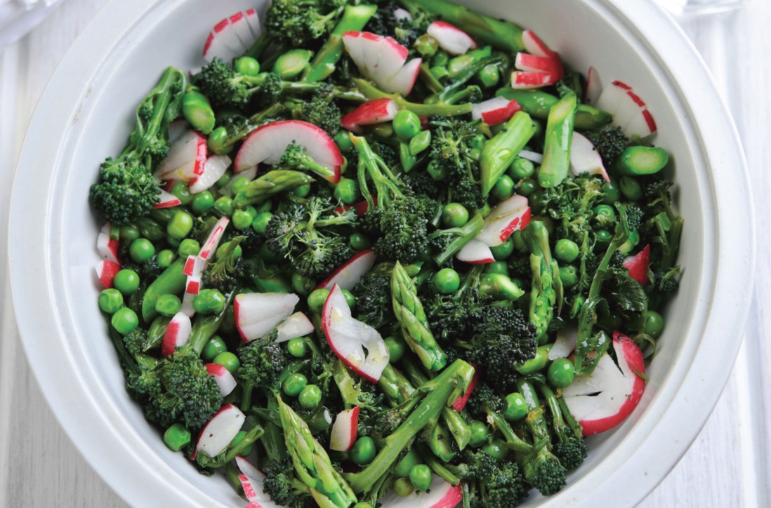 Salad of Purple Sprouting Broccoli, Asparagus, Peas and Radish