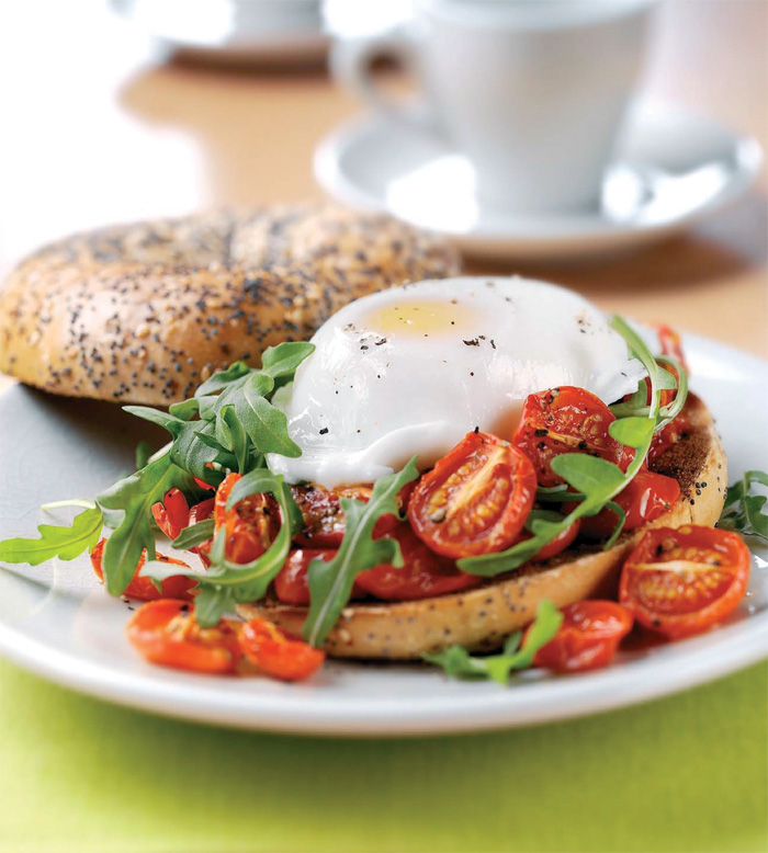Bagels with Oven Roasted Tomato and Rocket